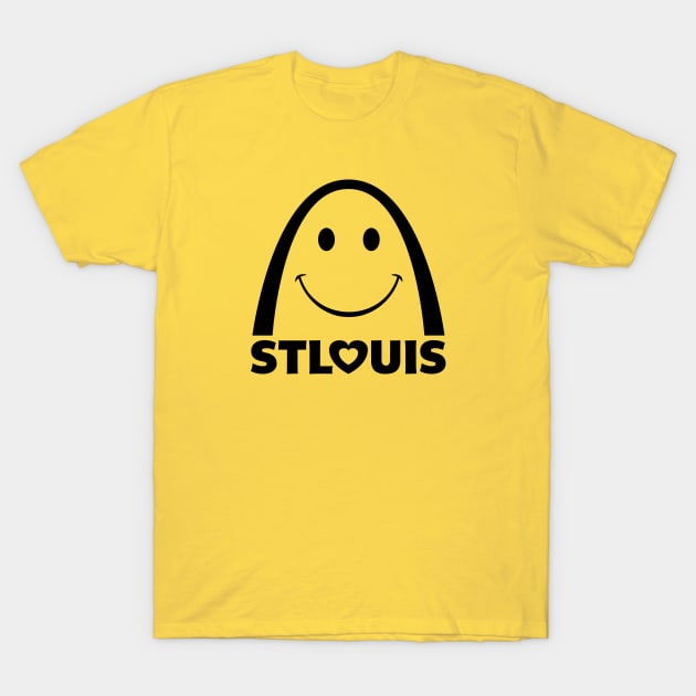 St. Louis (Saint Louis) Smiley Face Arch - black T-Shirt by MitchLinhardt